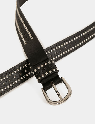 Belt with studs and perforations black ladies'