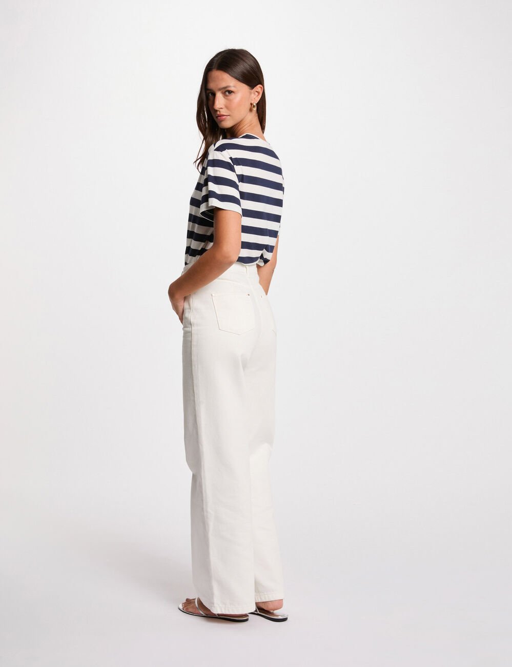T-shirt manches courtes rayé blanc femme