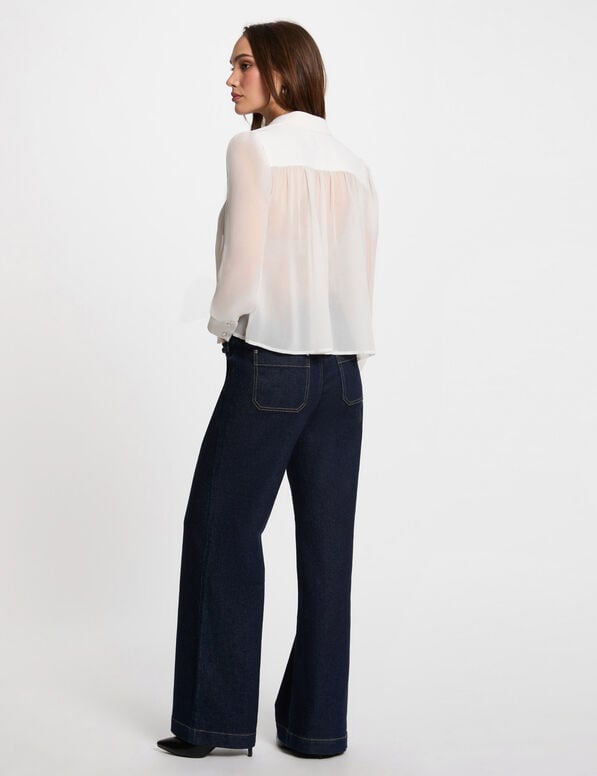 long sleeved shirt with pleats white women Long-sleeved shirt with pleats white women
