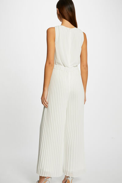 Loose jumpsuit with pleated legs ecru ladies'