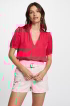 Blouse V-neck and ruffles raspberry women