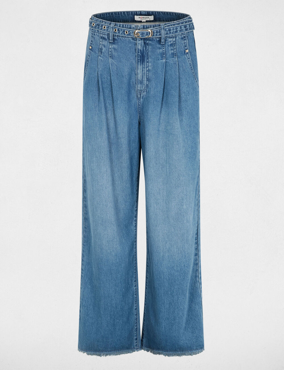 High-waisted wide-leg jeans bleach denim women