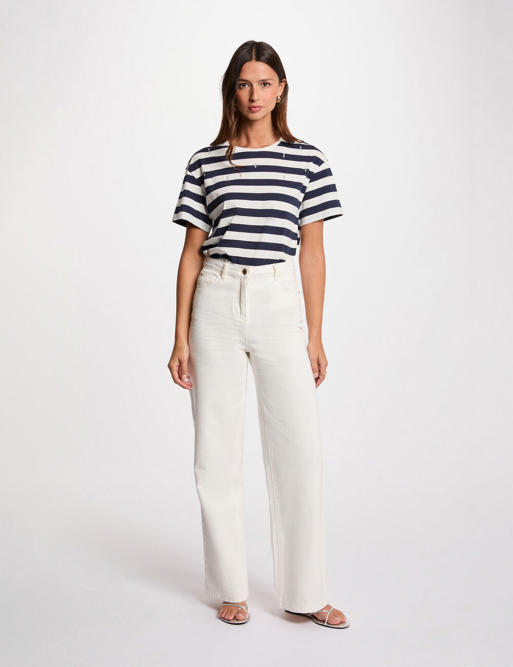 T-shirt manches courtes rayé blanc femme