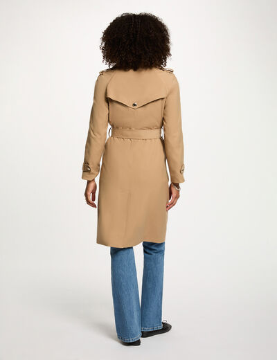 Long trench coat with tailored collar beige women