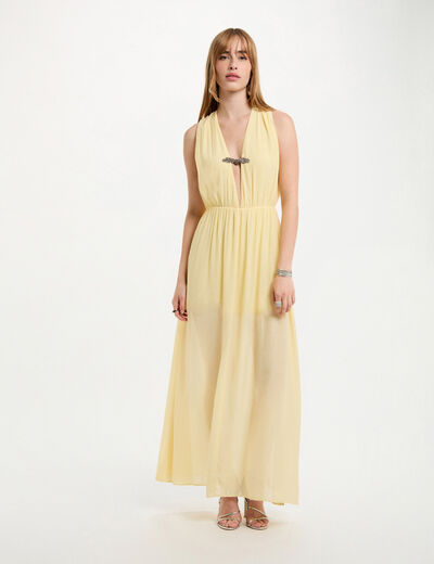 Maxi straight dress pastel yellow women