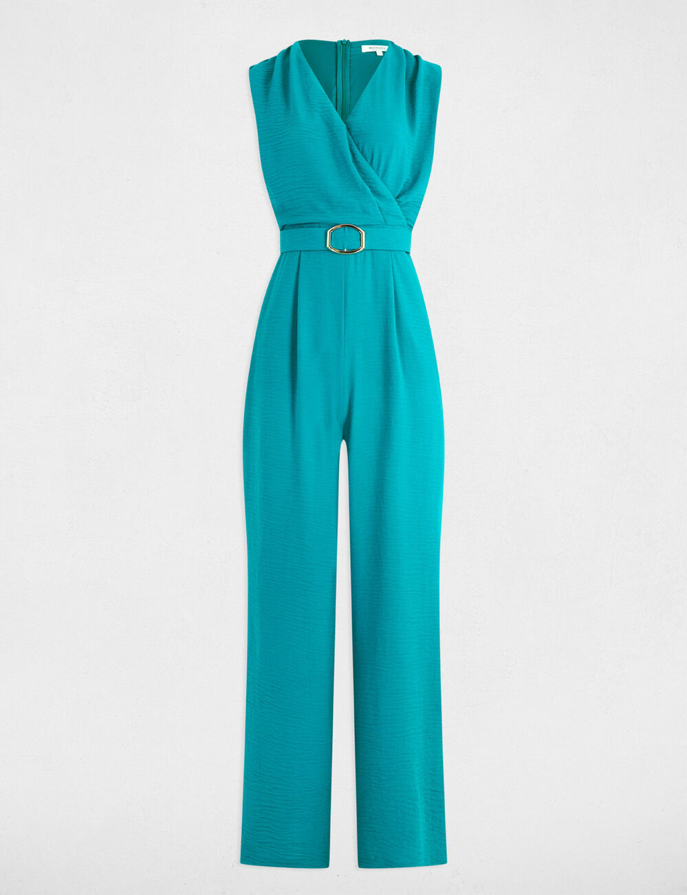 Combinaison jambe large détail boucle bleu turquoise femme