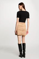 Straight short suede skirt camel women