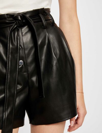 Faux leather paperbag shorts black ladies'