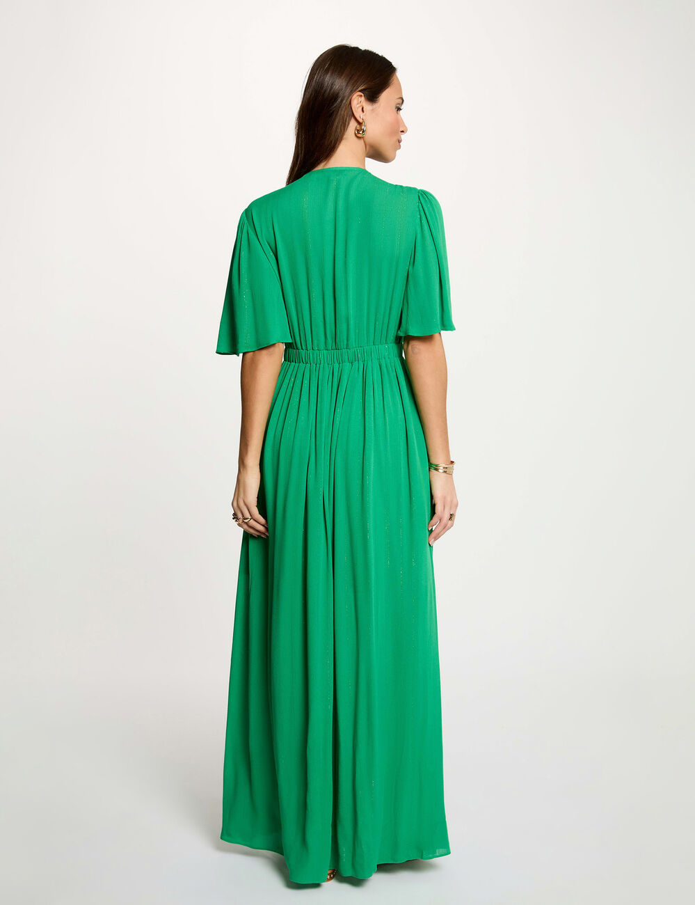 Long dress with v-neck meadow green women
