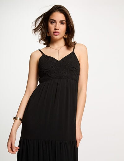 Loose maxi embroidered dress black women