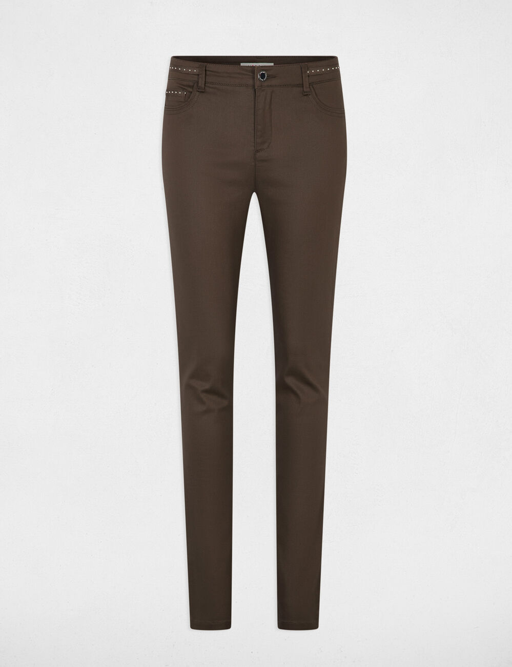 Slim trousers wet effect taupe women