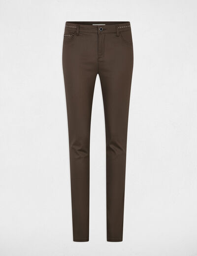 Slim trousers wet effect taupe women