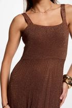 Robe tricot longue droite marron cognac femme