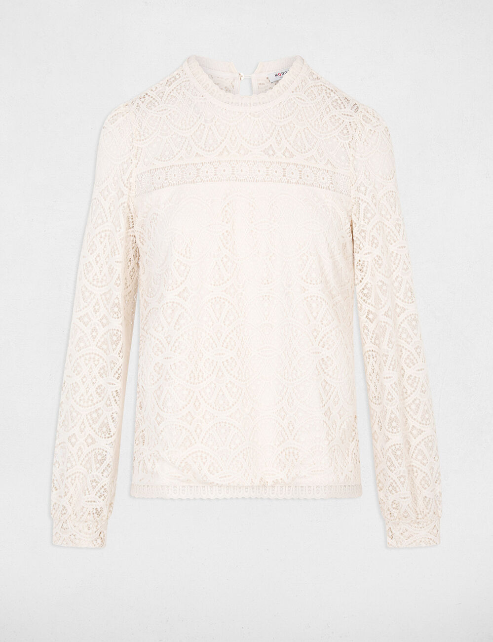 Long-sleeve lace t-shirt ivory women