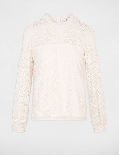 Long-sleeve lace t-shirt ivory women