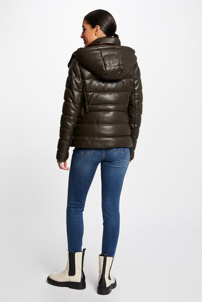 Straight padded jacket with hood chestnut brown ladies'