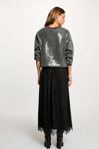 Sequin sweater with round neck dark grey women