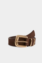 Thin faux leather belt dark brown women