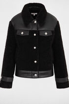 Coat faux leather details black women
