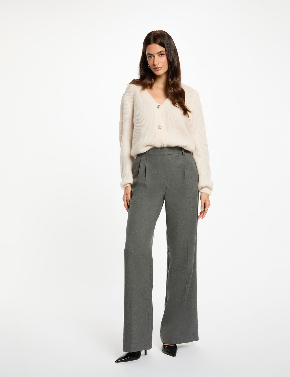 Fitted cardigan with V-neck ivory women