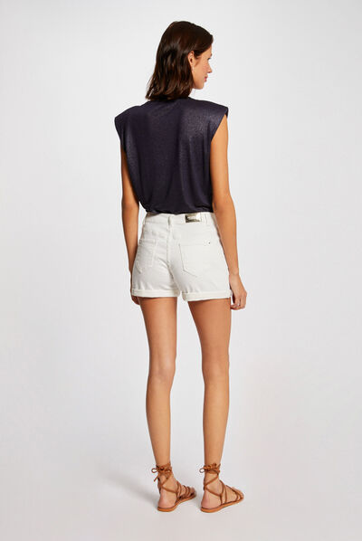Fitted denim short with buttons ecru ladies'