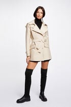 Waisted belted trenchcoat with hood sand women