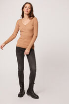 Long-sleeved jumper with ribbed knit camel women