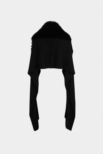 Poncho with faux fur details black ladies'