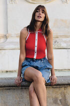 Fitted sweater with turned-down collar bright red women