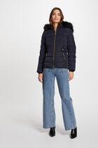 Zipped padded jacket with hood navy women