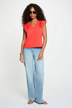 V-neck short-sleeve t-shirt bright red women