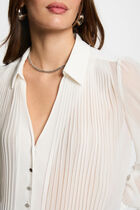 Long-sleeved shirt with pleats white women