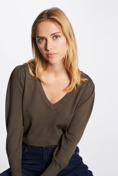 Long-sleeved jumper with V-neck  ladies'