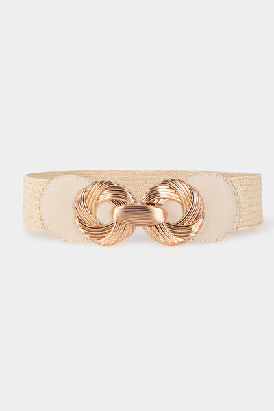 Elasticised belt with buckles beige ladies'