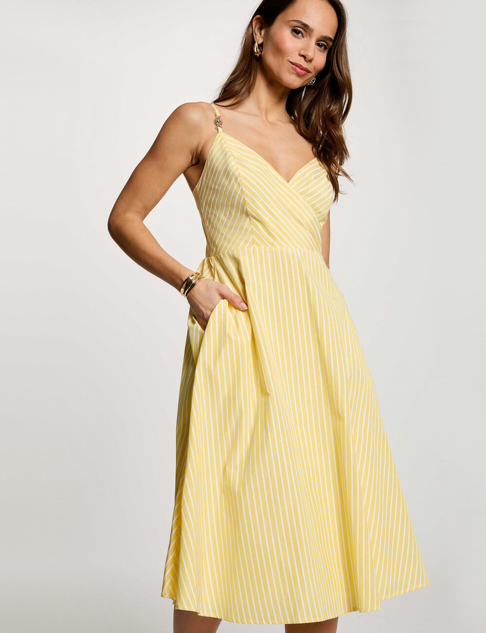 Striped wrap dress light yellow women