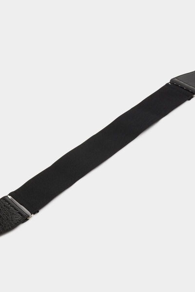 Elasticised belt with logo buckle black ladies'