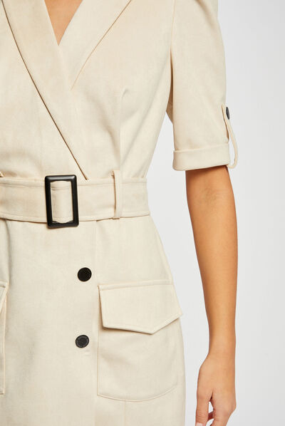 Belted wrap-over dress beige ladies'
