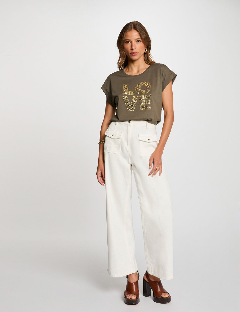 T-shirt with message khaki green women