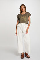 T-shirt with message khaki green women
