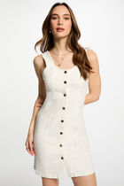 Short fitted denim dress ecru women