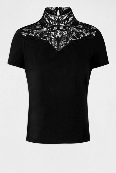 Short-sleeved t-shirt with lace black ladies'
