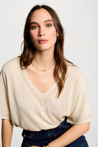 Pull col en V manches courtes ivoire femme