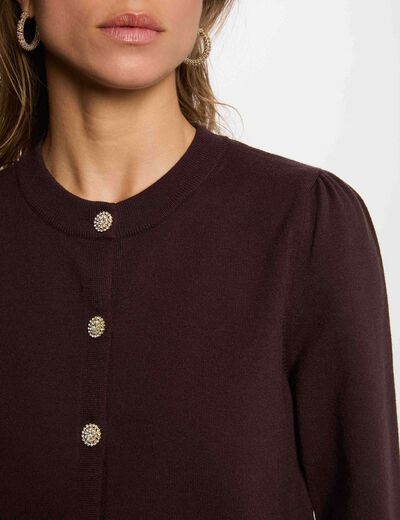 Knitted cardigan round neck dark brown women