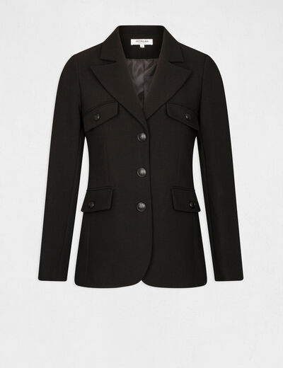 Waisted city jacket with flap pockets black ladies'