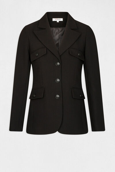 Waisted city jacket with flap pockets black ladies'