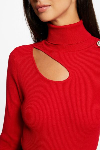 Long-sleeved jumper with opening medium red ladies'