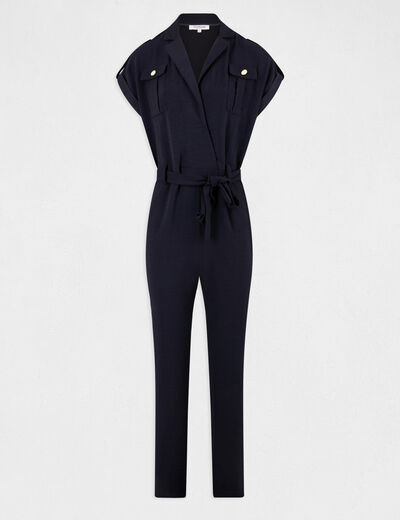 Straight belted jumpsuit navy ladies'