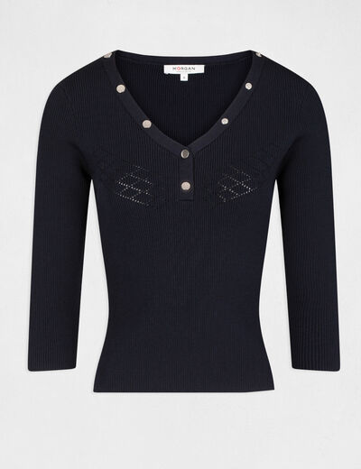3/4-length sleeved jumper with buttons navy ladies'