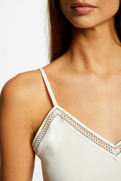 Vest top thin straps and V-neck ecru ladies'