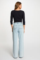 Pull col en V côtelé bleu marine femme